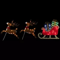 Northlight 3lighted Reindeer And Sleigh Christmas Yard Art