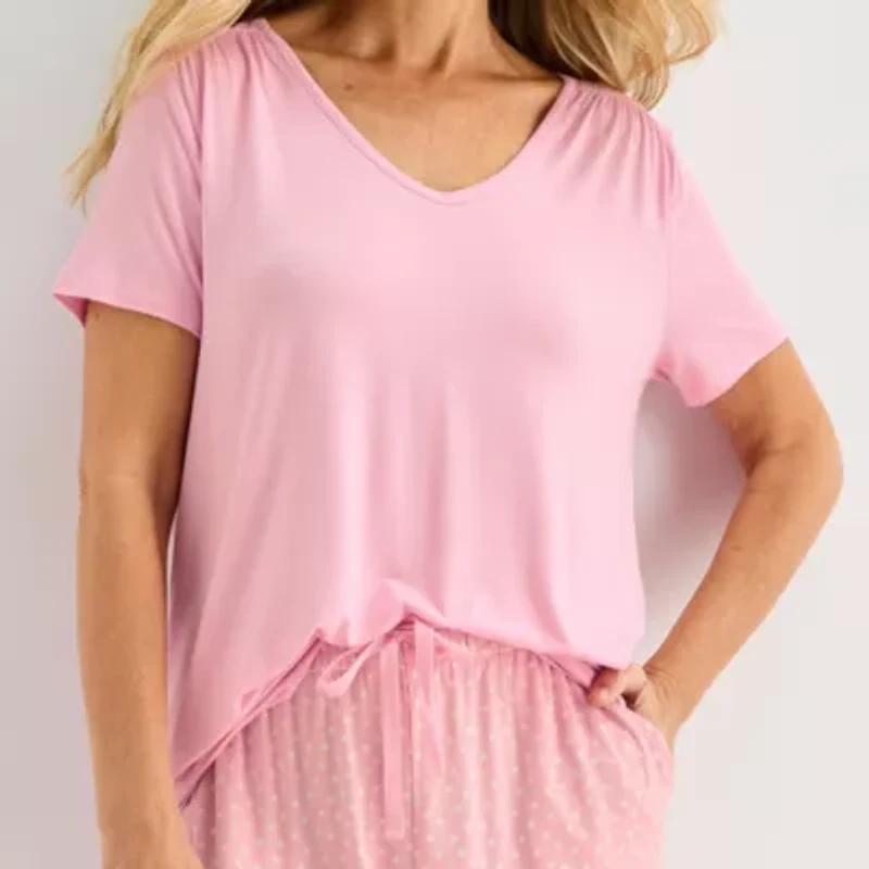 Liz Claiborne Cool and Calm Womens V-Neck Short Sleeve 2-pc. Pajama Sets