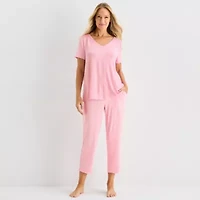 Liz Claiborne Cool and Calm Womens V-Neck Short Sleeve 2-pc. Pajama Sets