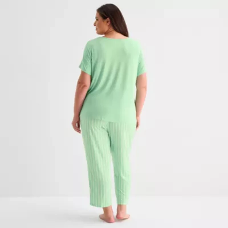 Liz Claiborne Womens V-Neck Short Sleeve 2-pc. Plus Pajama Sets