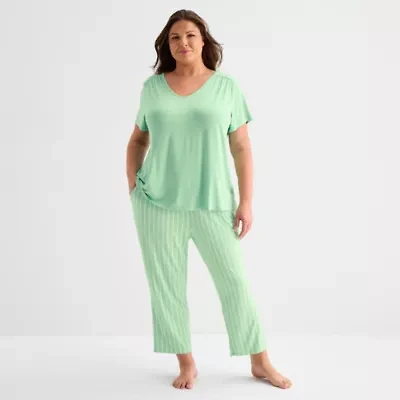 Liz Claiborne Womens V-Neck Short Sleeve 2-pc. Plus Pajama Sets