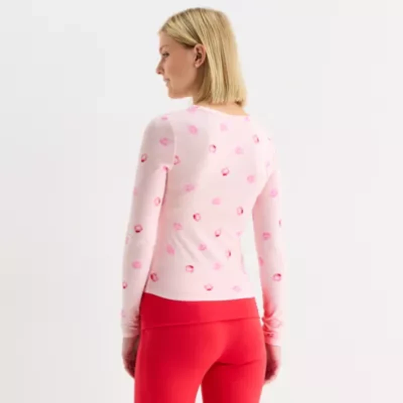 Arizona Body Crew Neck Womens Long Sleeve Juniors Pajama Top