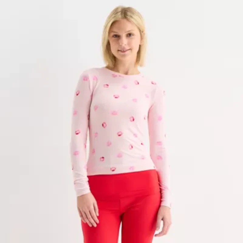 Arizona Body Crew Neck Womens Long Sleeve Juniors Pajama Top