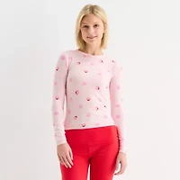 Arizona Body Crew Neck Womens Long Sleeve Juniors Pajama Top