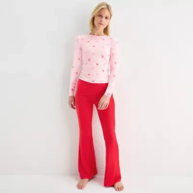 Arizona Body Crew Neck Womens Long Sleeve Juniors Pajama Top