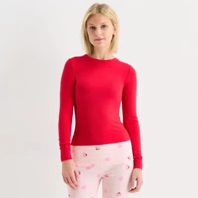 Arizona Body Crew Neck Womens Long Sleeve Juniors Pajama Top