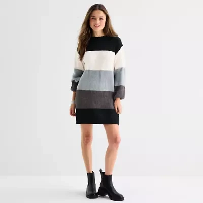 by&by Womens Long Sleeve Striped Sweater Dress Juniors