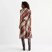 R & K Originals Womens 3/4 Sleeve Plaid Fit + Flare Dress
