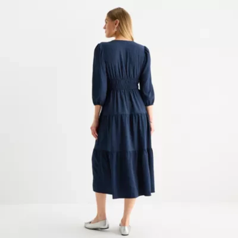 Be by CHETTA B Womens 3/4 Sleeve Midi Fit + Flare Dress