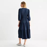 Be by CHETTA B Womens 3/4 Sleeve Midi Fit + Flare Dress