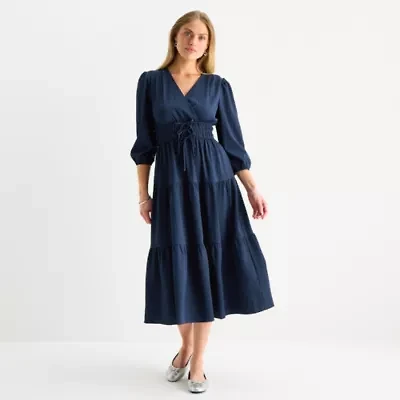 Be by CHETTA B Womens 3/4 Sleeve Midi Fit + Flare Dress