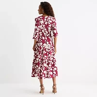 Be by CHETTA B Womens 3/4 Sleeve Floral Midi Fit + Flare Dress