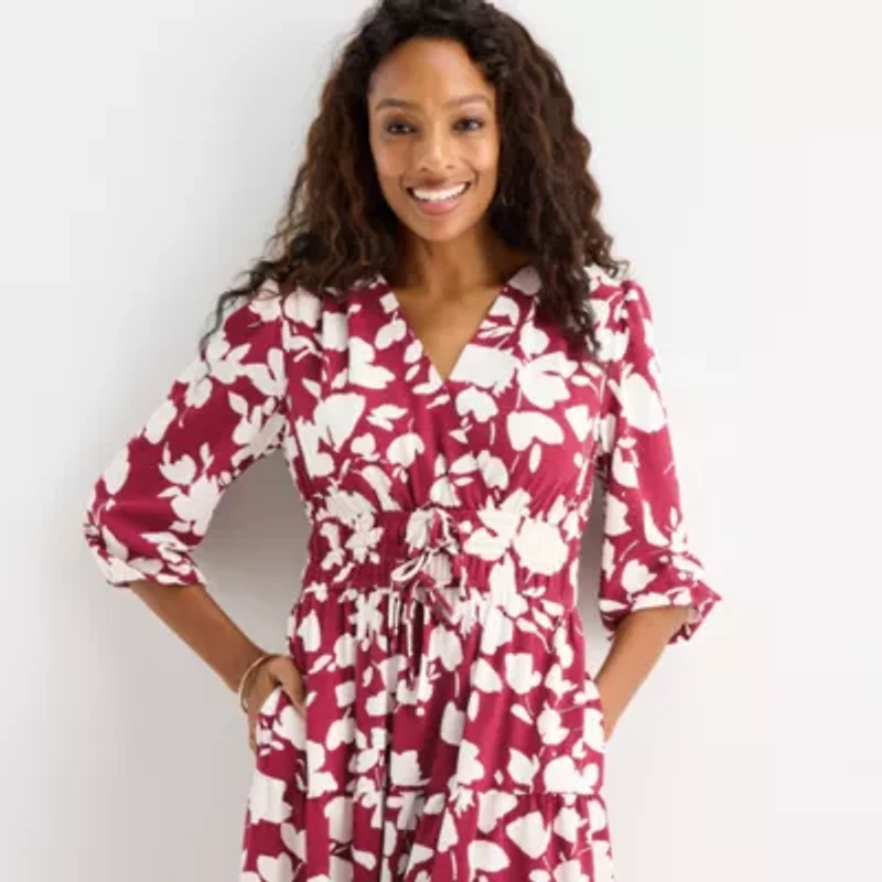 Be by CHETTA B Womens 3/4 Sleeve Floral Midi Fit + Flare Dress