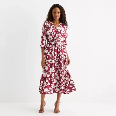 Be by CHETTA B Womens 3/4 Sleeve Floral Midi Fit + Flare Dress