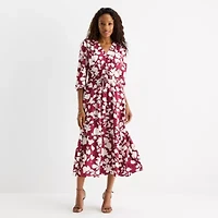 Be by CHETTA B Womens 3/4 Sleeve Floral Midi Fit + Flare Dress