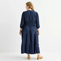 Be by CHETTA B Womens Plus 3/4 Sleeve Midi Fit + Flare Dress