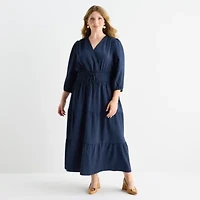 Be by CHETTA B Womens Plus 3/4 Sleeve Midi Fit + Flare Dress