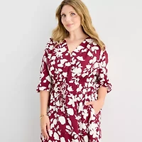 Be by CHETTA B Womens Plus 3/4 Sleeve Floral Midi Fit + Flare Dress