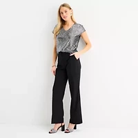 MSK Sequin Womens V Neck Short Sleeve Blouse
