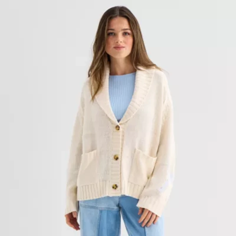 Arizona Womens Long Sleeve Button Juniors Cardigan