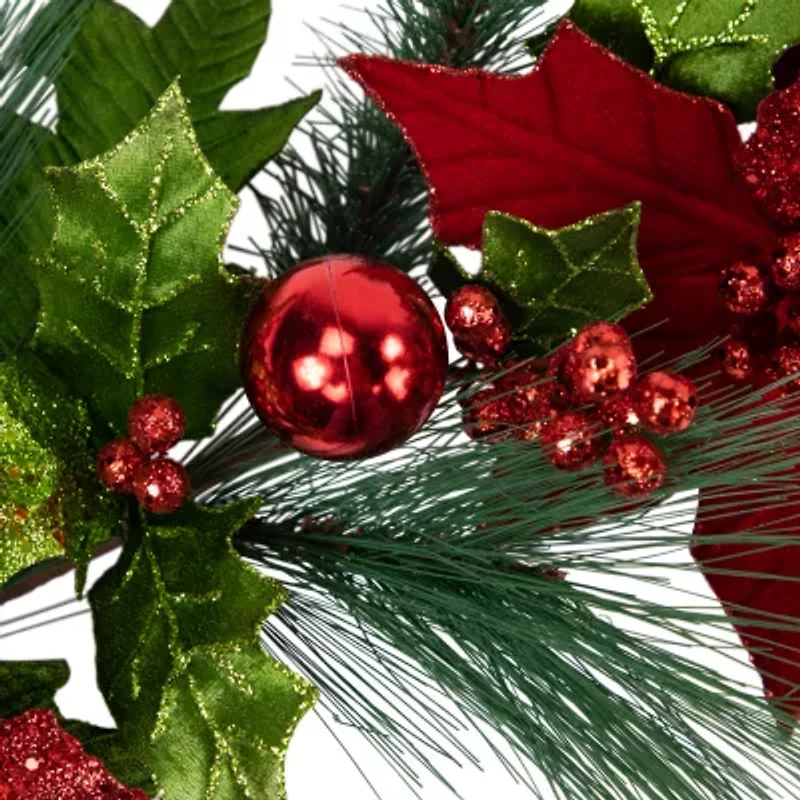 Northlight Poinsettia And Long Pine   Unlit Swag