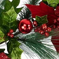 Northlight Poinsettia And Long Pine   Unlit Swag