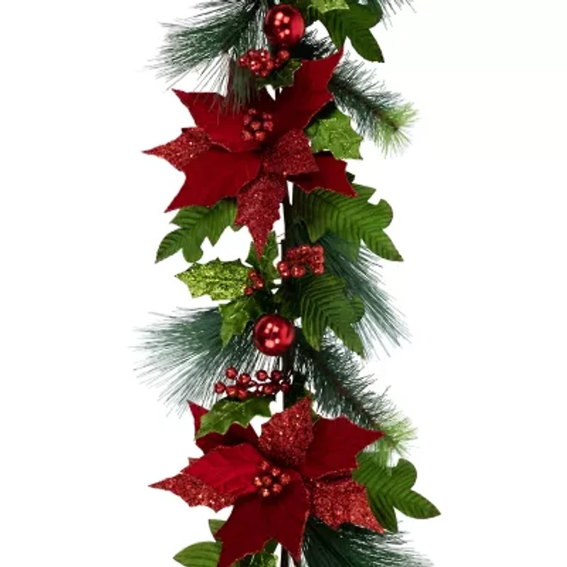 Northlight Poinsettia And Long Pine   Unlit Swag