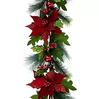 Northlight Poinsettia And Long Pine   Unlit Swag