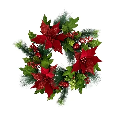 Northlight 24in Glittered   Unlit Wreath