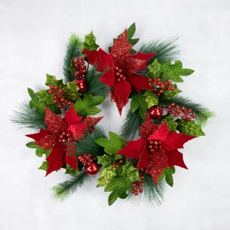Northlight 24in Glittered   Unlit Wreath