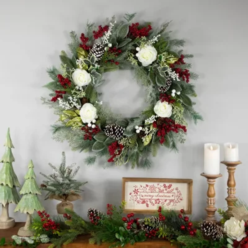 Northlight 30in Floral Unlit Wreath