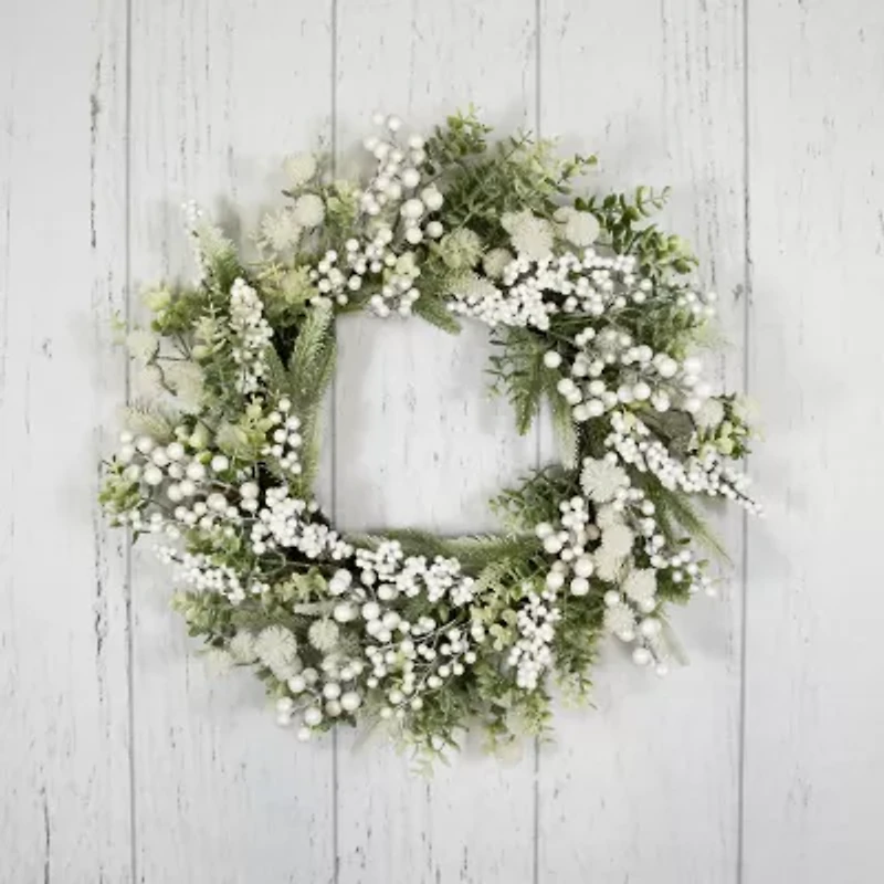Northlight Glittered Berries And Eucalyptus Wreath