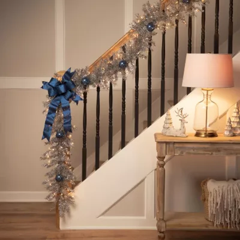 Northlight Silver Tinsel Clear Lights Pre-Lit Christmas Outdoor Garland