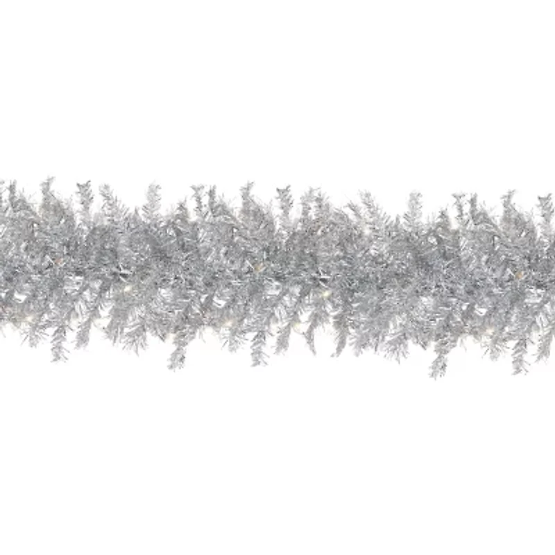 Northlight Silver Tinsel Clear Lights Pre-Lit Christmas Outdoor Garland