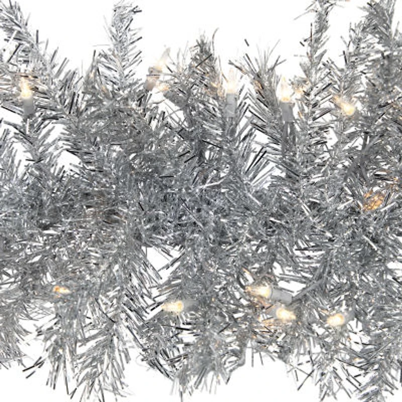 Northlight Silver Tinsel Clear Lights Pre-Lit Christmas Outdoor Garland