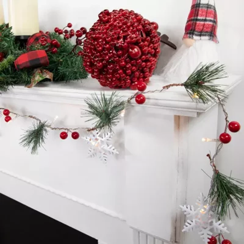 Northlight Pine Berry And Snowflake White Lights Pre-Lit Christmas Indoor Garland