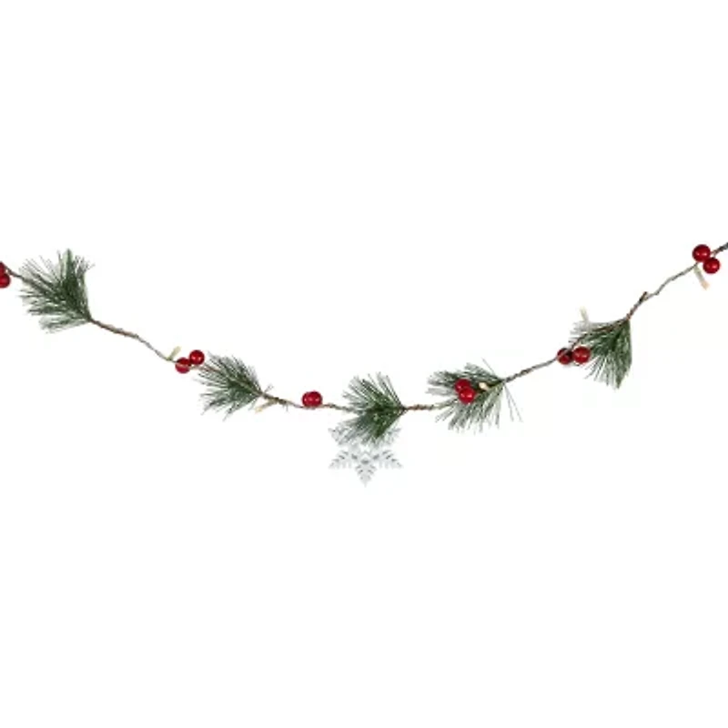 Northlight Pine Berry And Snowflake White Lights Pre-Lit Christmas Indoor Garland