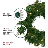 Northlight Deluxe Windsor Pine With Clear Lights Pre-Lit Wreath