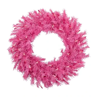 Northlight Pink Spruce With Lights Pre-Lit Wreath