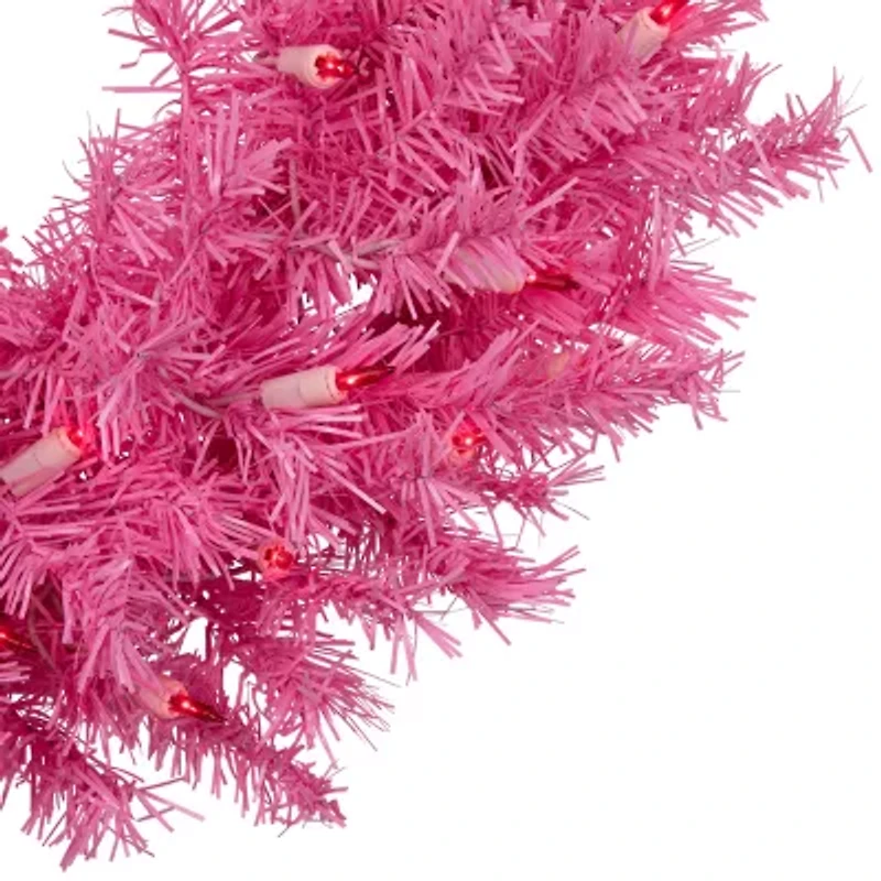 Northlight Pink Spruce With Lights Pre-Lit Wreath