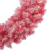 Northlight Flocked Pink Artificial With Clear Lights Pre-Lit Wreath