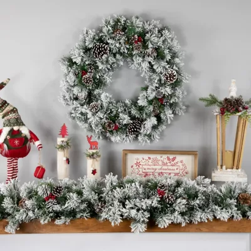 Northlight Flocked Angel Pine With Pine Cones Unlit Wreath