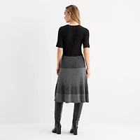 Liz Claiborne Womens Elbow Sleeve Midi Sweater Dress