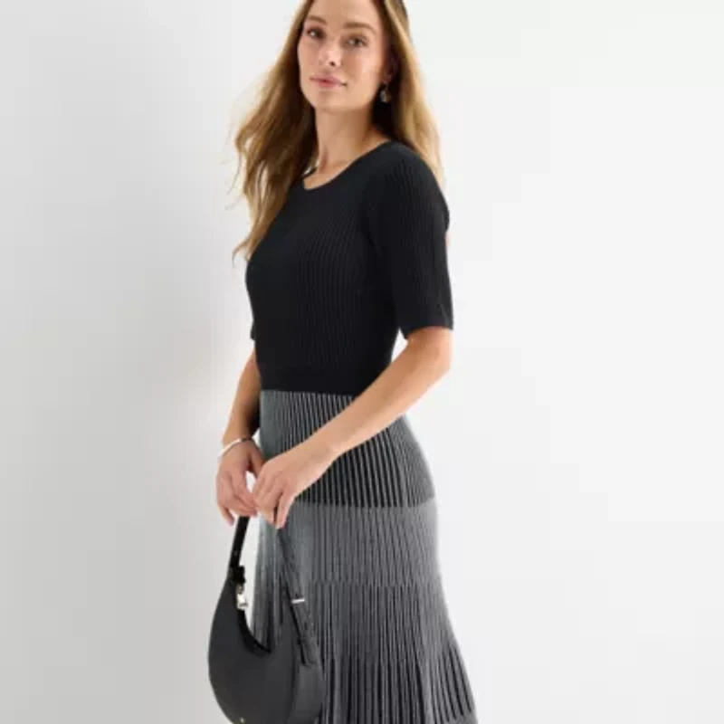 Liz Claiborne Womens Elbow Sleeve Midi Sweater Dress