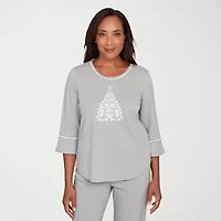 Alfred Dunner Stockbridge Womens Crew Neck 3/4 Sleeve T-Shirt