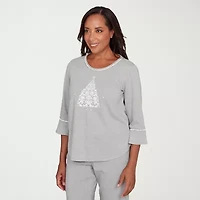 Alfred Dunner Stockbridge Womens Crew Neck 3/4 Sleeve T-Shirt