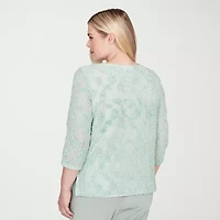 Alfred Dunner Stockbridge Womens Crew Neck 3/4 Sleeve T-Shirt