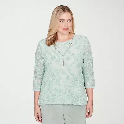 Alfred Dunner Stockbridge Womens Crew Neck 3/4 Sleeve T-Shirt