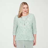 Alfred Dunner Stockbridge Womens Crew Neck 3/4 Sleeve T-Shirt