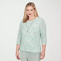 Alfred Dunner Stockbridge Womens Crew Neck 3/4 Sleeve T-Shirt